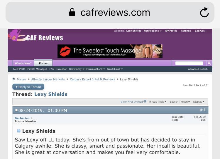 Calgary/YYC— LEXY SHIELDS— VIP— REVIEWED Calgary/YYC— LEXY SHIELDS— VIP— REVIEWED